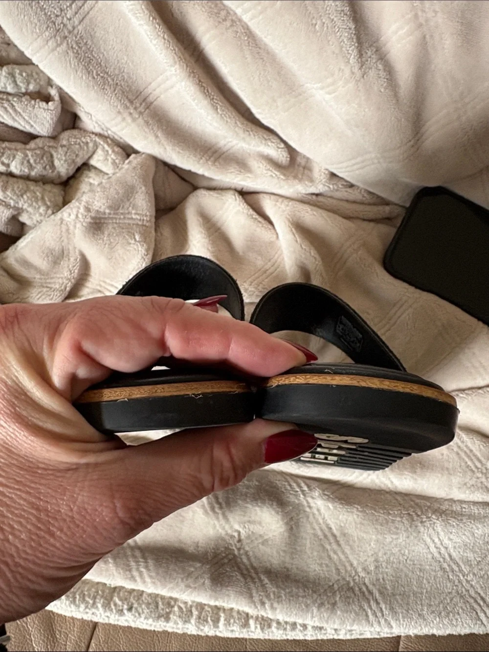 Sorel Black Leather & Suede Women's Slide Sandals